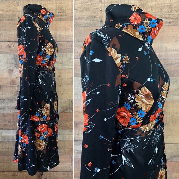 Vintage 1970’s Boho Tunic Mock Neck 2 Piece Skirt Set Size M - Picture 2 of 6